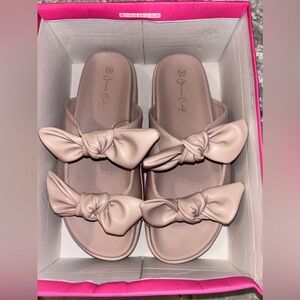 Bow Platform Slide Sandal Nude